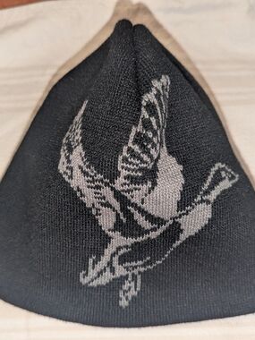 Dri-Duck Black Knit Beanie with Grey Flying Bird Motif
